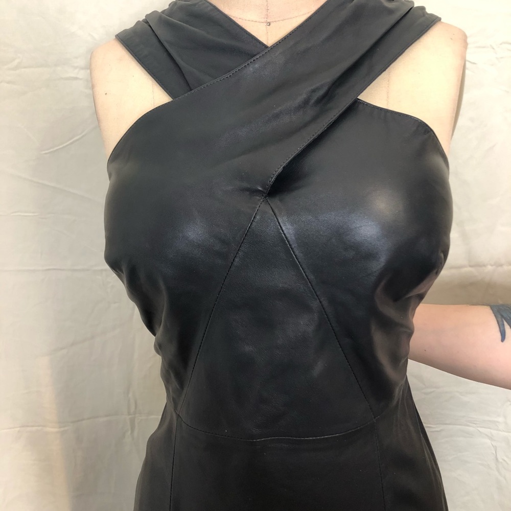 Evening dress lamb skin leather navy blue